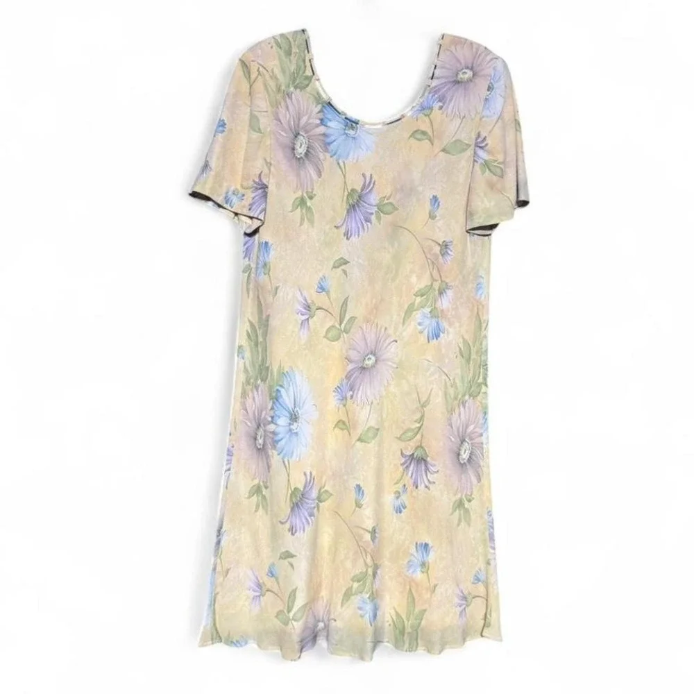 Vintage Floral Shift Dress Women's Size 16 Liz Claiborne Yellow Dainty Cottage - Picture 1 of 8